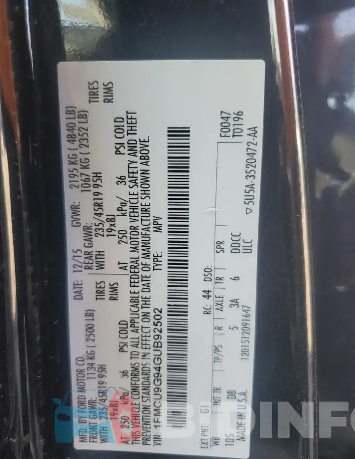 1FMCU9G94GUB92502 Photo# 14