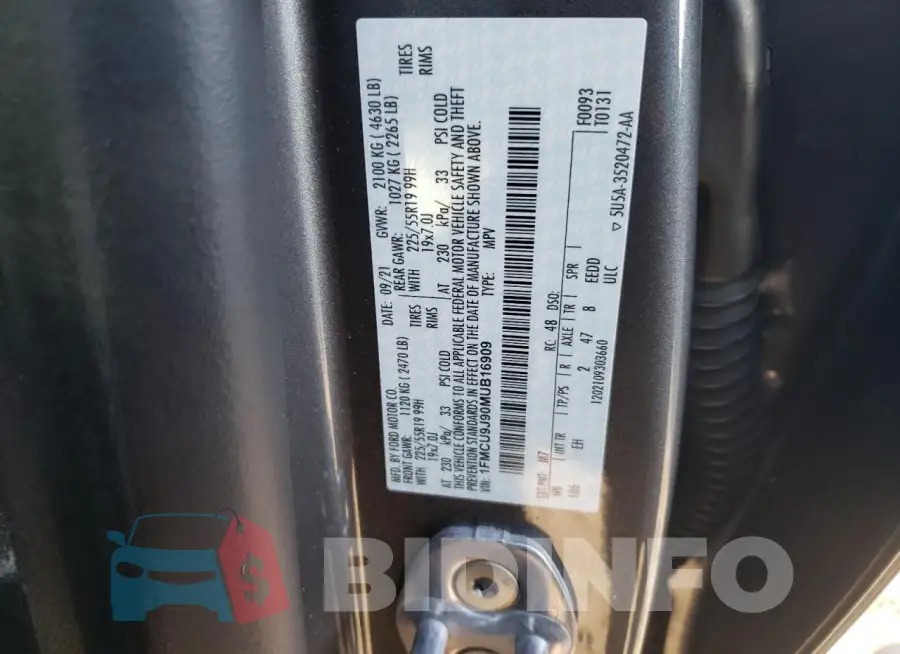 1FMCU9J90MUB16909 Photo# 13