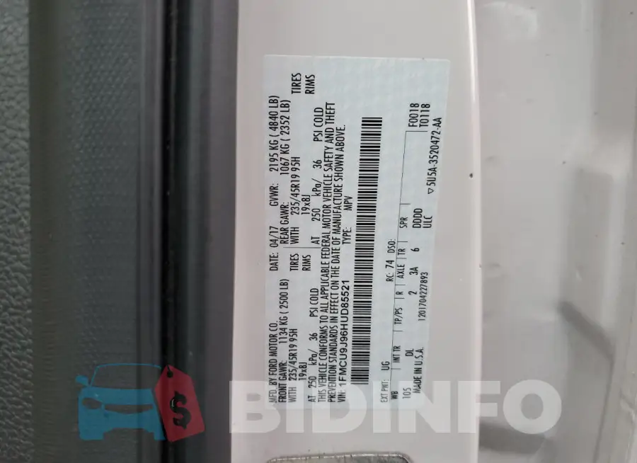 1FMCU9J96HUD85521 Photo# 12