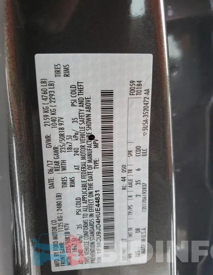 1FMCU9JD4HUE44831 Photo# 13