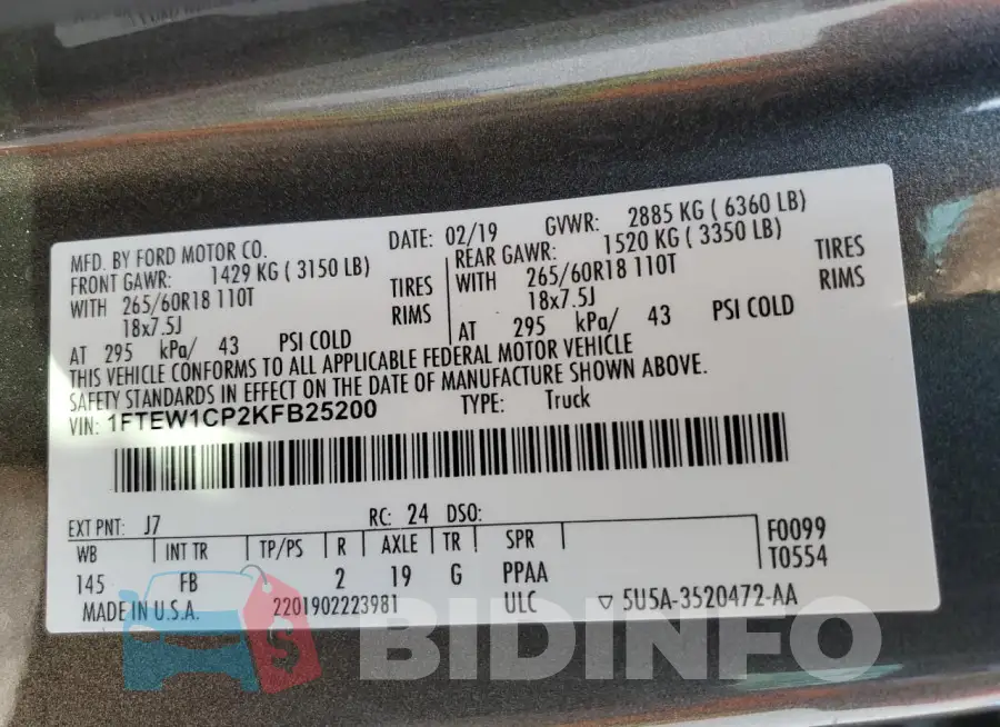 1FTEW1CP2KFB25200 Photo# 12