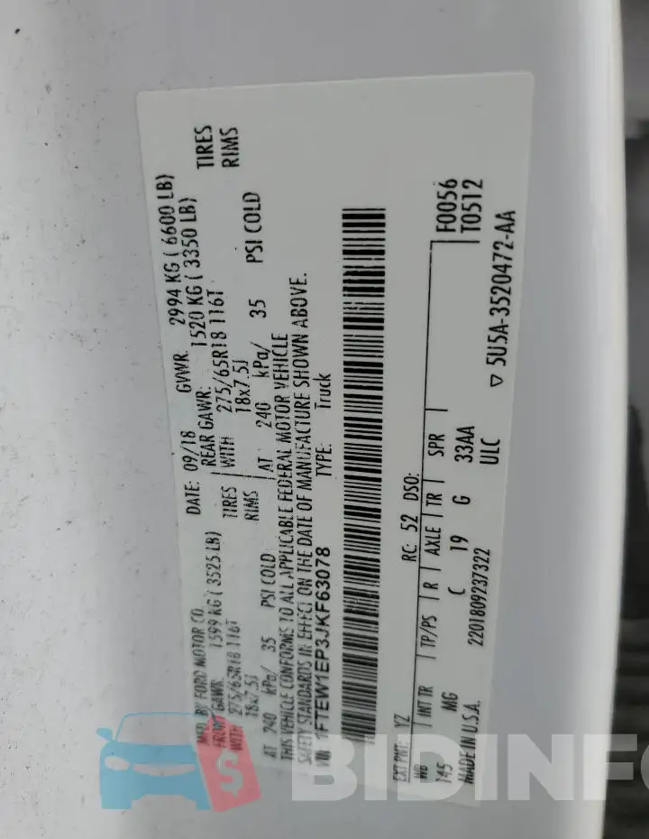 1FTEW1EP3JKF63078 Photo# 12
