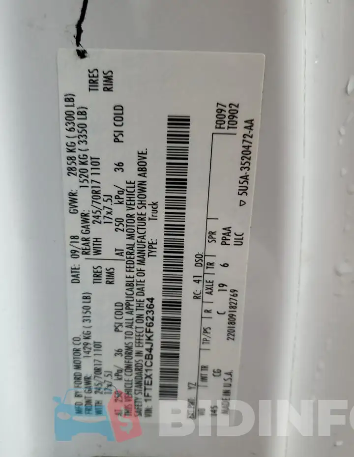 1FTEX1CB4JKF62364 Photo# 13
