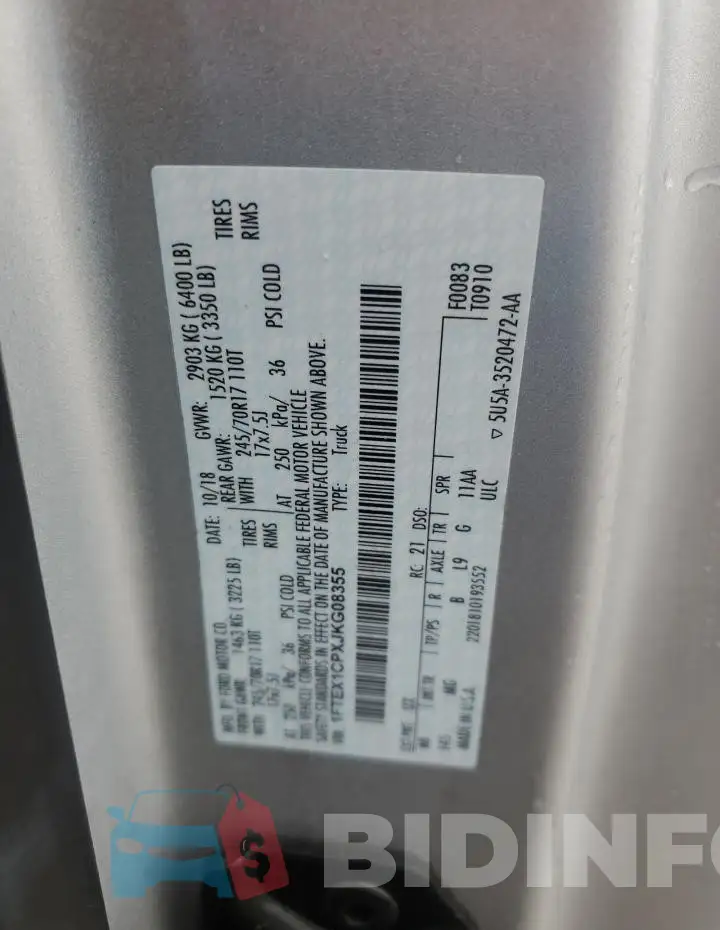1FTEX1CPXJKG08355 Photo# 12