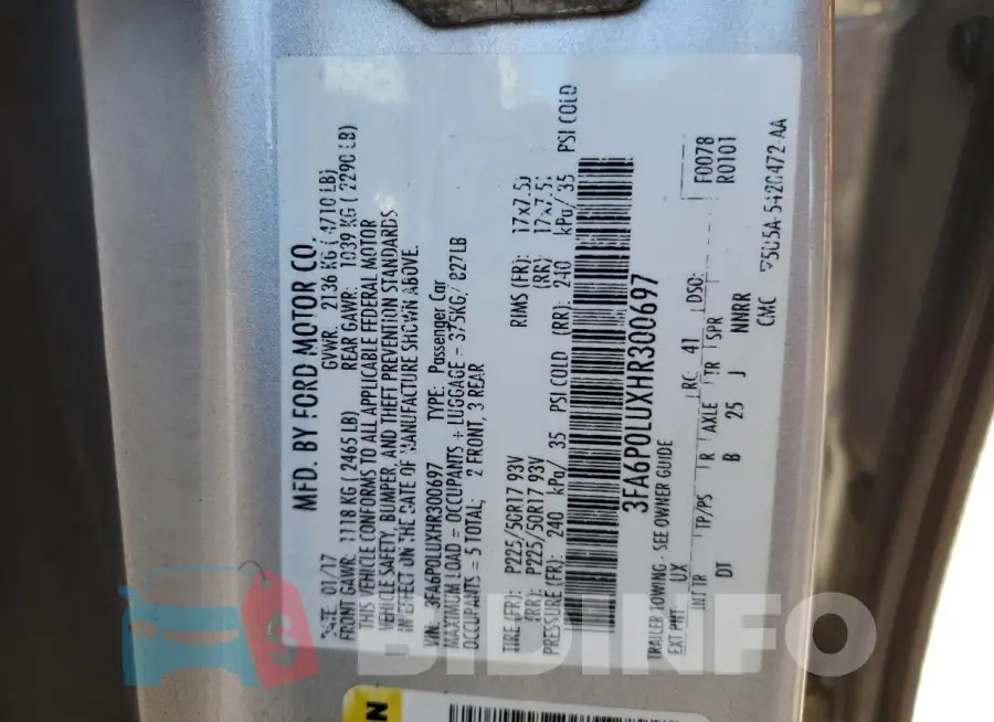 3FA6P0LUXHR300697 Photo# 12