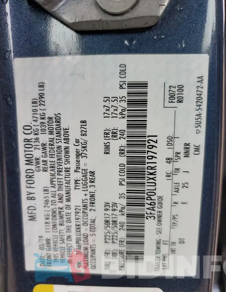3FA6P0LUXKR197921 Photo# 12