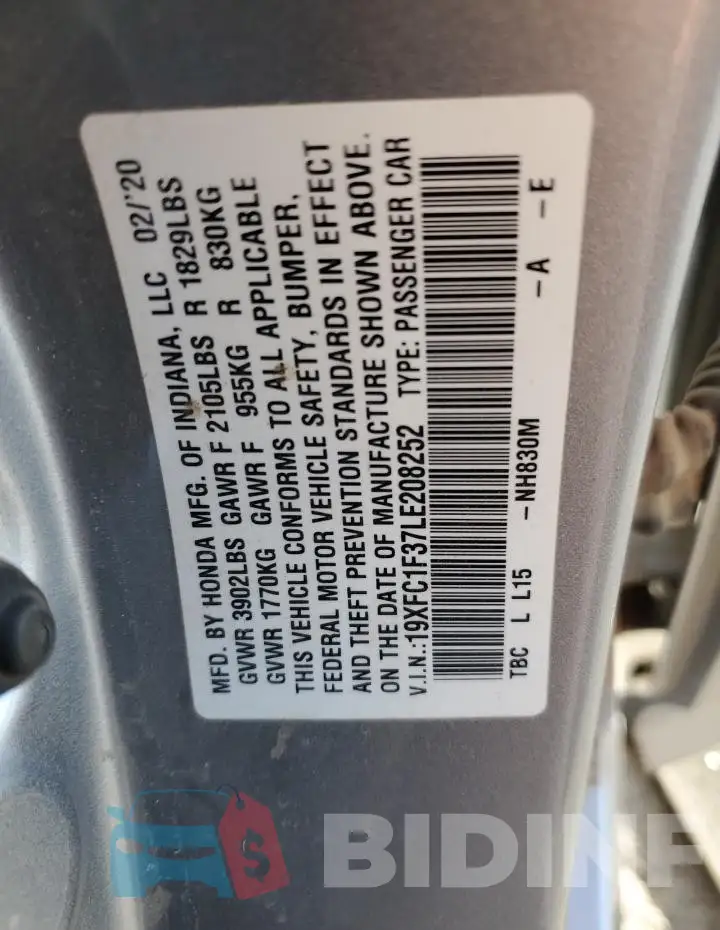 19XFC1F37LE208252 Photo# 12