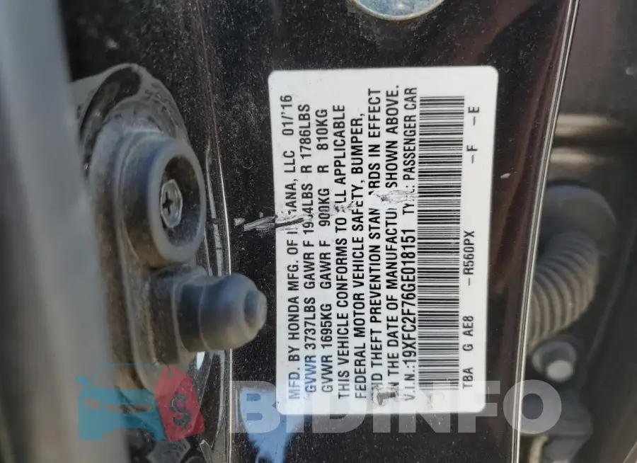 19XFC2F76GE018151 Photo# 13
