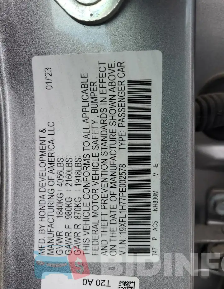 19XFL1H77PE002578 Photo# 12