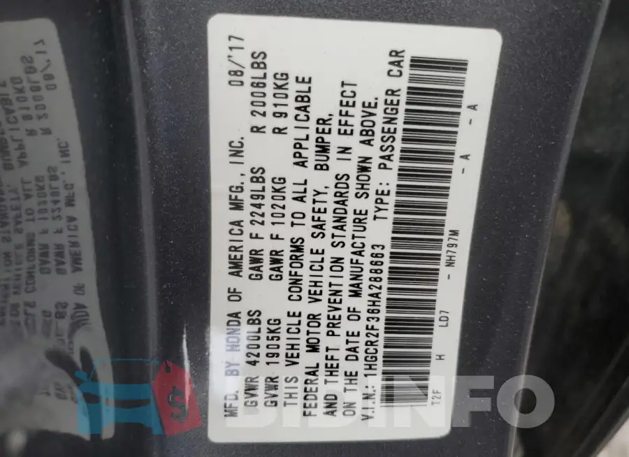 1HGCR2F36HA288663 Photo# 12