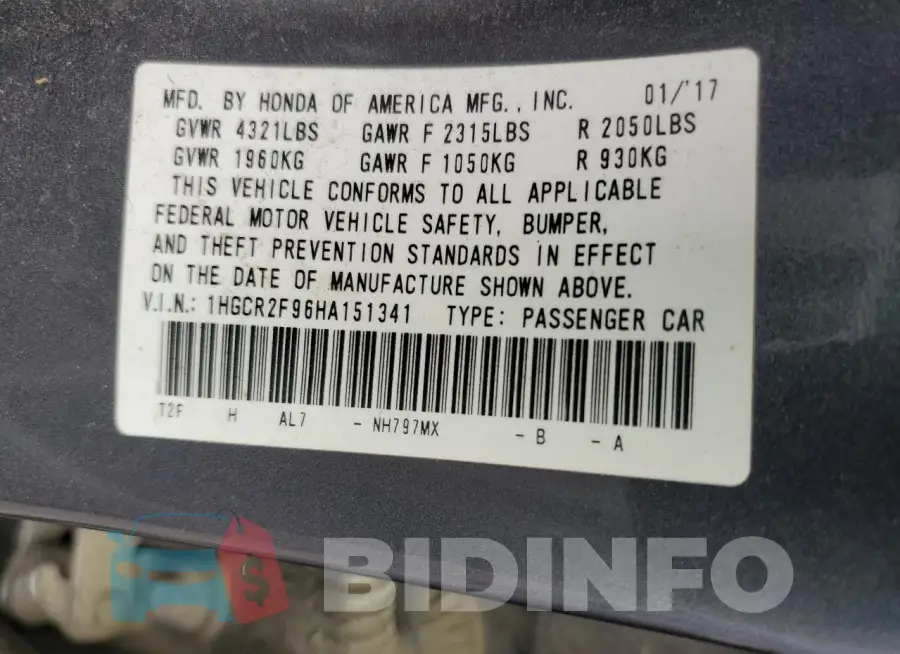 1HGCR2F96HA151341 Photo# 12