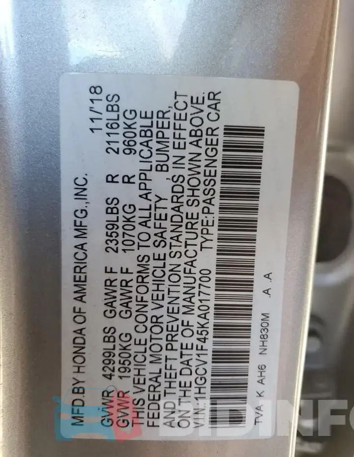 1HGCV1F45KA017700 Photo# 13