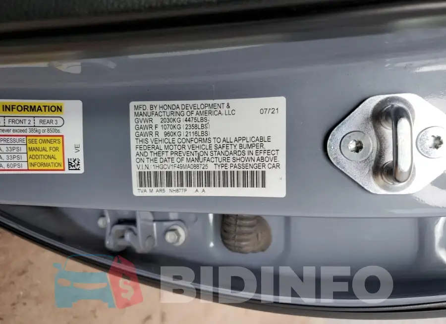 1HGCV1F49MA088725 Photo# 12