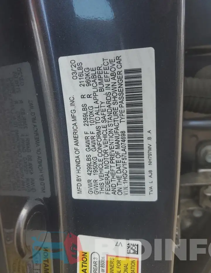 1HGCV1F57LA074698 Photo# 12