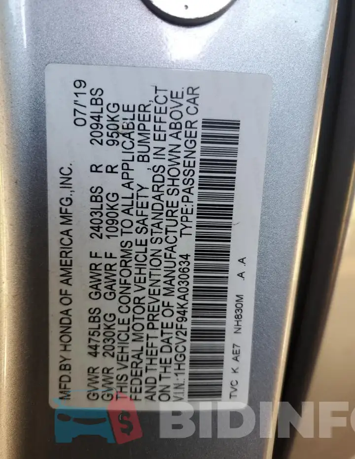 1HGCV2F94KA030634 Photo# 12
