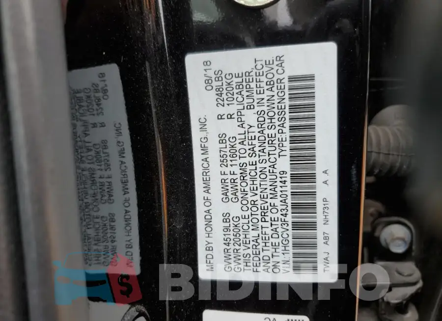 1HGCV3F43JA011419 Photo# 12