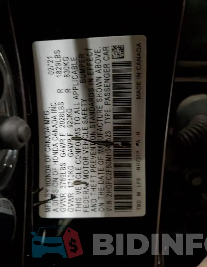 2HGFC2F60MH543523 Photo# 13