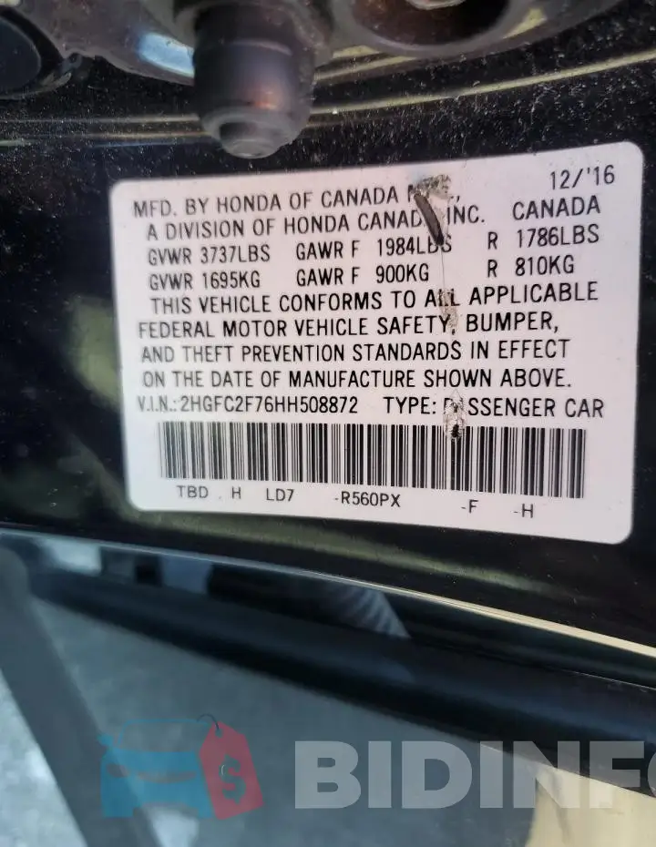 2HGFC2F76HH508872 Photo# 13
