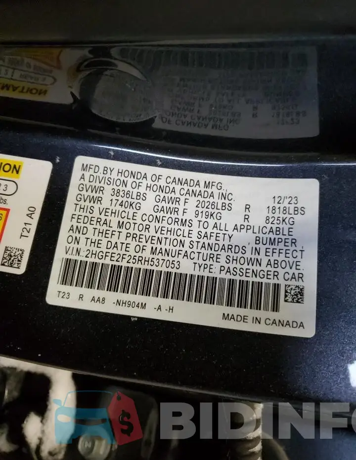2HGFE2F25RH537053 Photo# 13