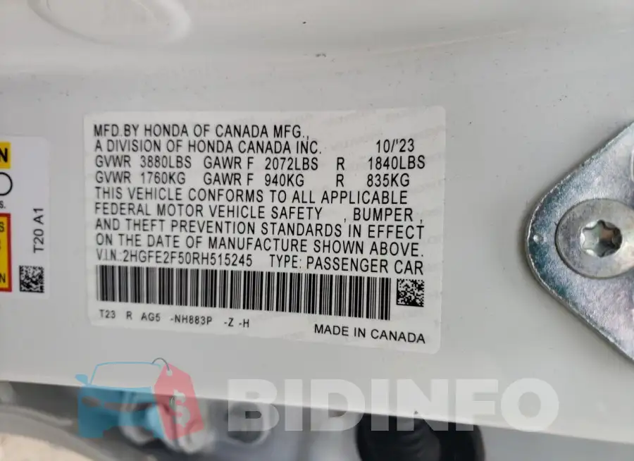 2HGFE2F50RH515245 Photo# 12