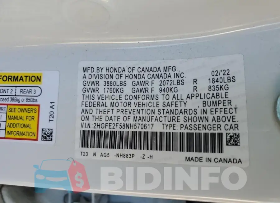 2HGFE2F58NH570617 Photo# 12