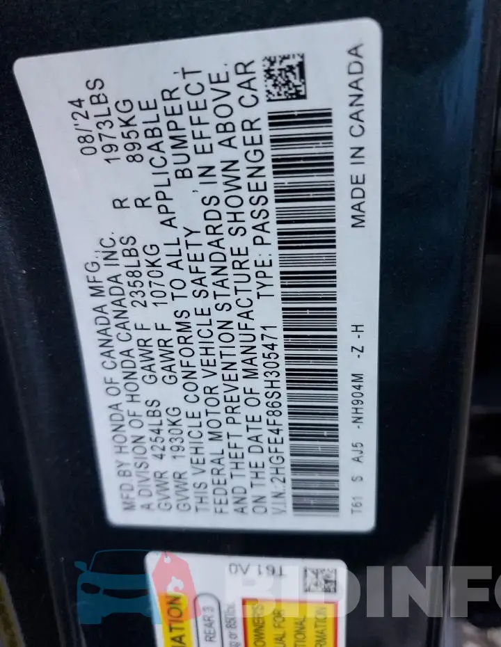 2HGFE4F86SH305471 Photo# 12