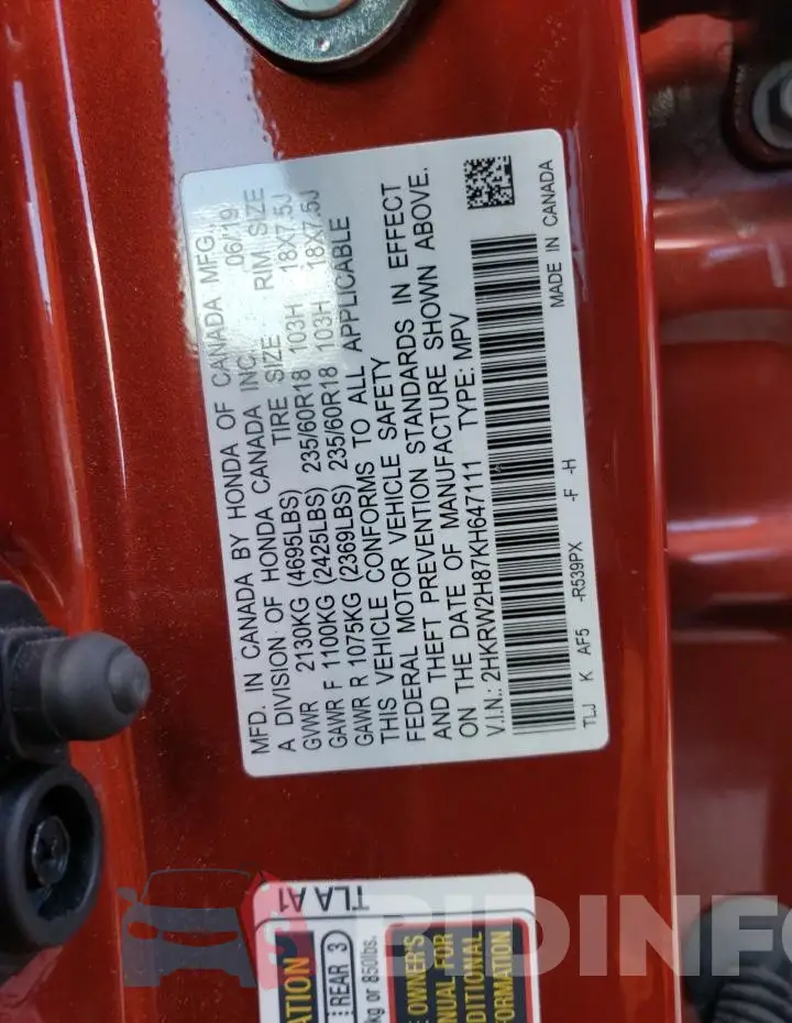 2HKRW2H87KH647111 Photo# 13
