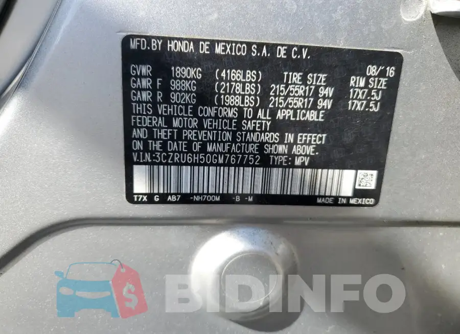 3CZRU6H50GM767752 Photo# 13