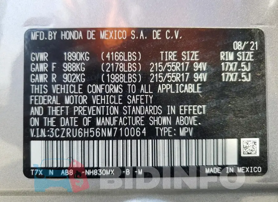 3CZRU6H56NM710064 Photo# 14