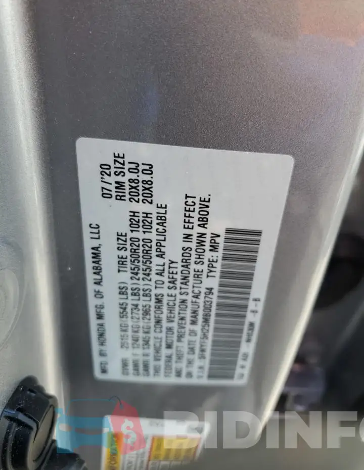 5FNYF5H25MB003794 Photo# 13