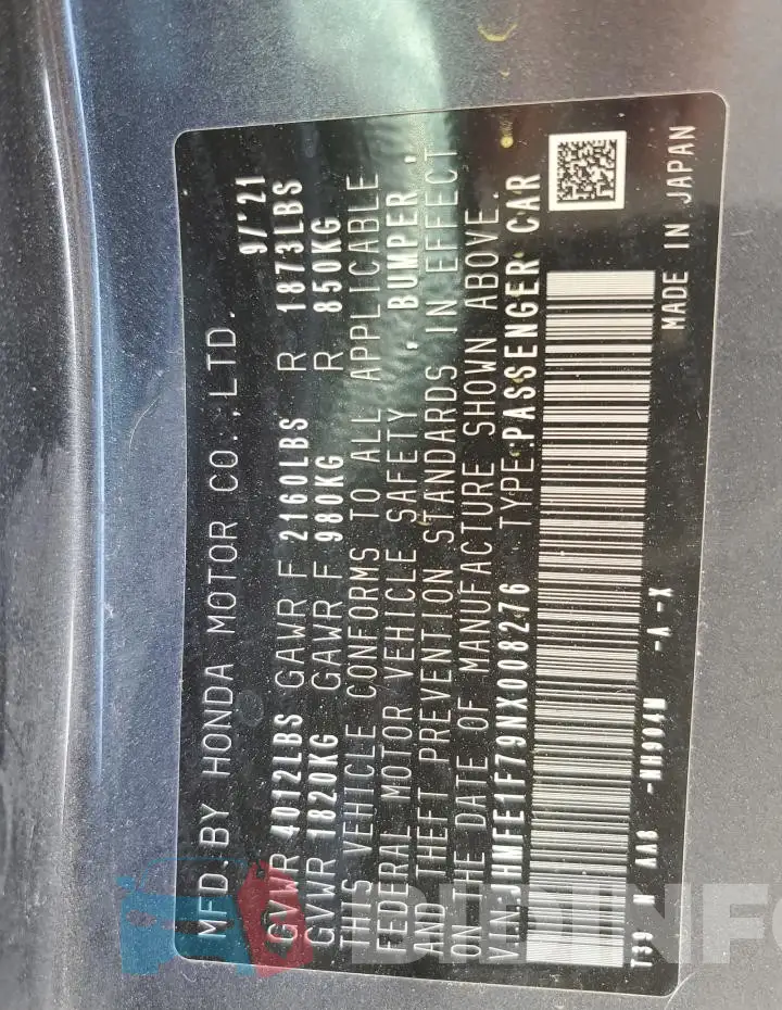 JHMFE1F79NX008276 Photo# 13