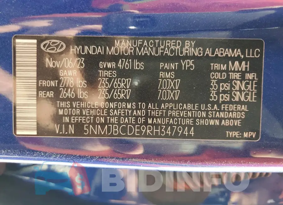 5NMJBCDE9RH347944 Photo# 13