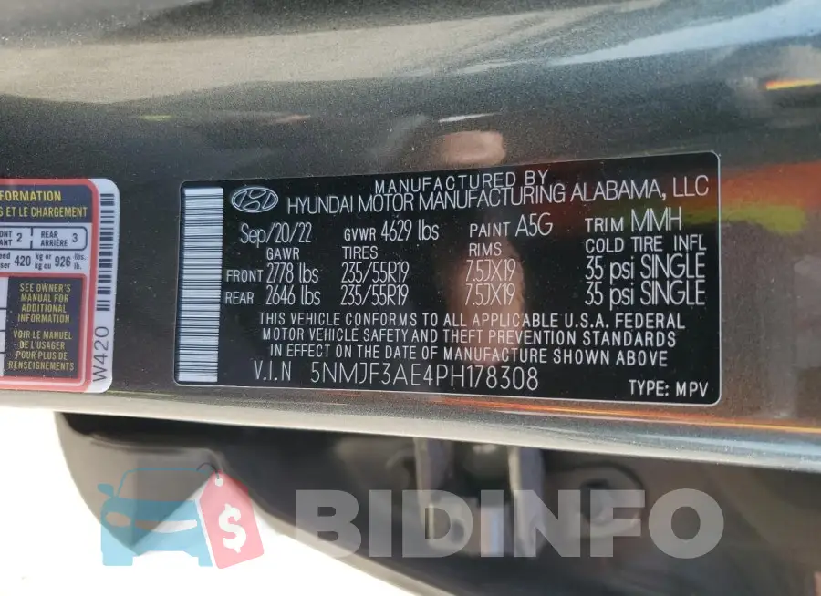 5NMJF3AE4PH178308 Photo# 14