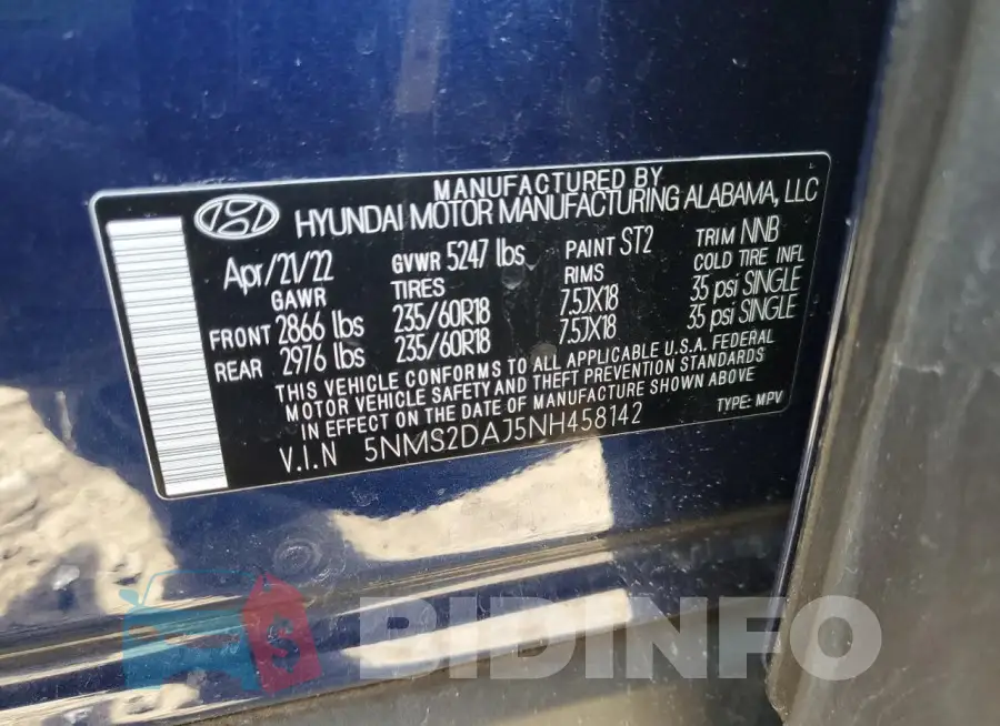 5NMS2DAJ5NH458142 Photo# 13