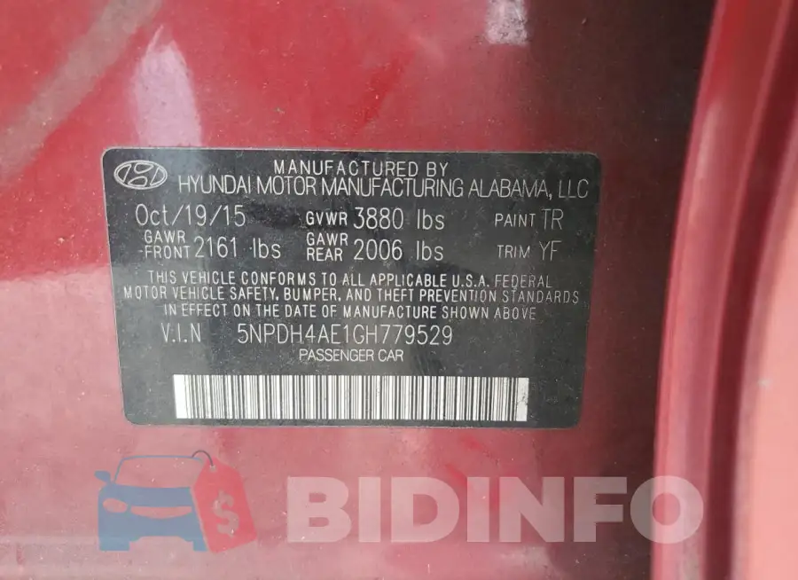 5NPDH4AE1GH779529 Photo# 12