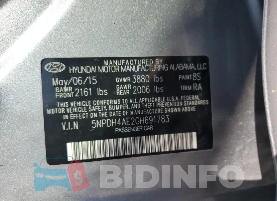 5NPDH4AE2GH691783 Photo# 13