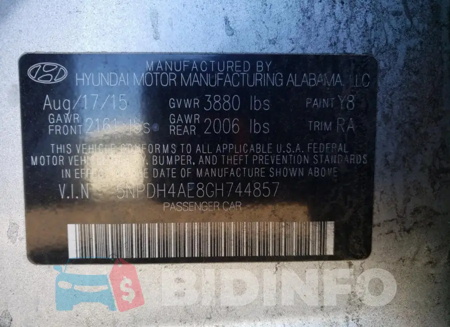 5NPDH4AE8GH744857 Photo# 12