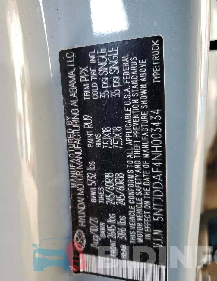 5NTJDDAF4NH003434 Photo# 12