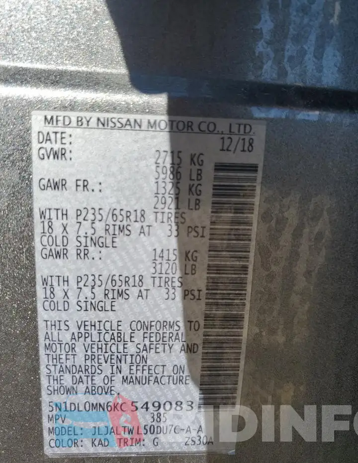 5N1DL0MN6KC549083 Photo# 14