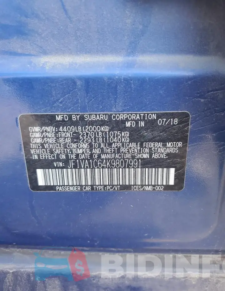 JF1VA1C64K9807991 Photo# 13