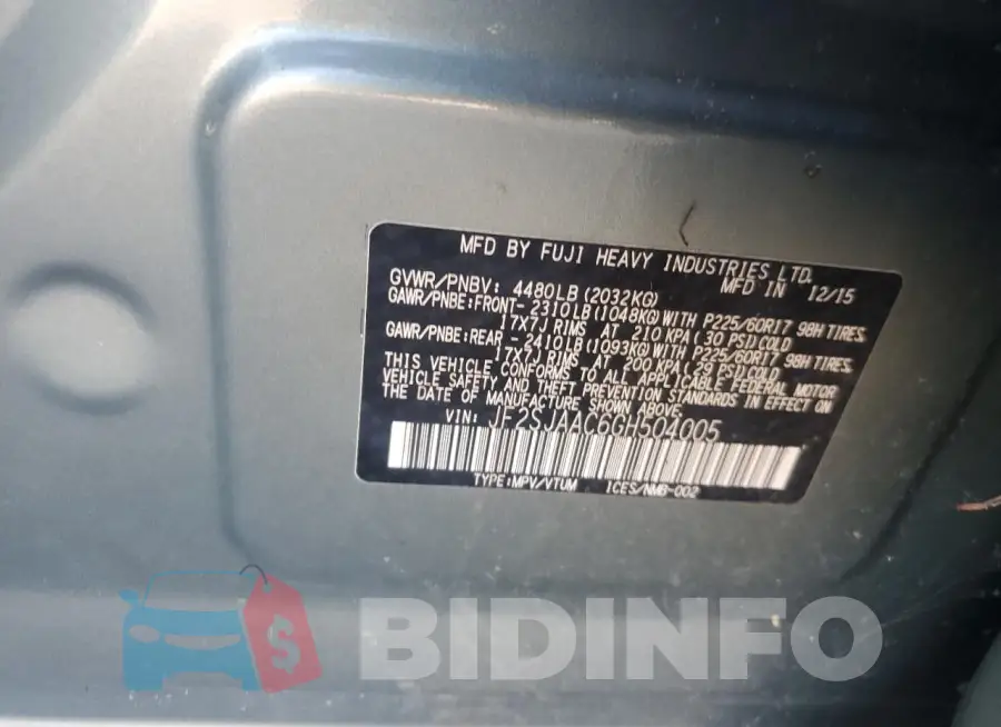 JF2SJAAC6GH504005 Photo# 12