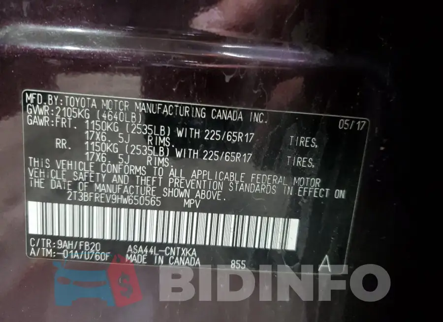 2T3BFREV9HW650565 Photo# 14