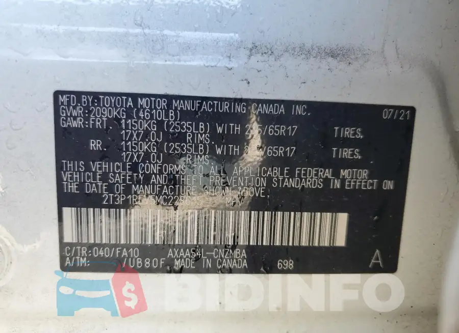 2T3P1RFV5MC228615 Photo# 13