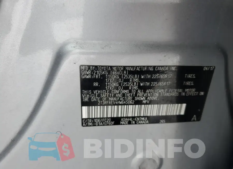 2T3RFREV4HW645062 Photo# 13