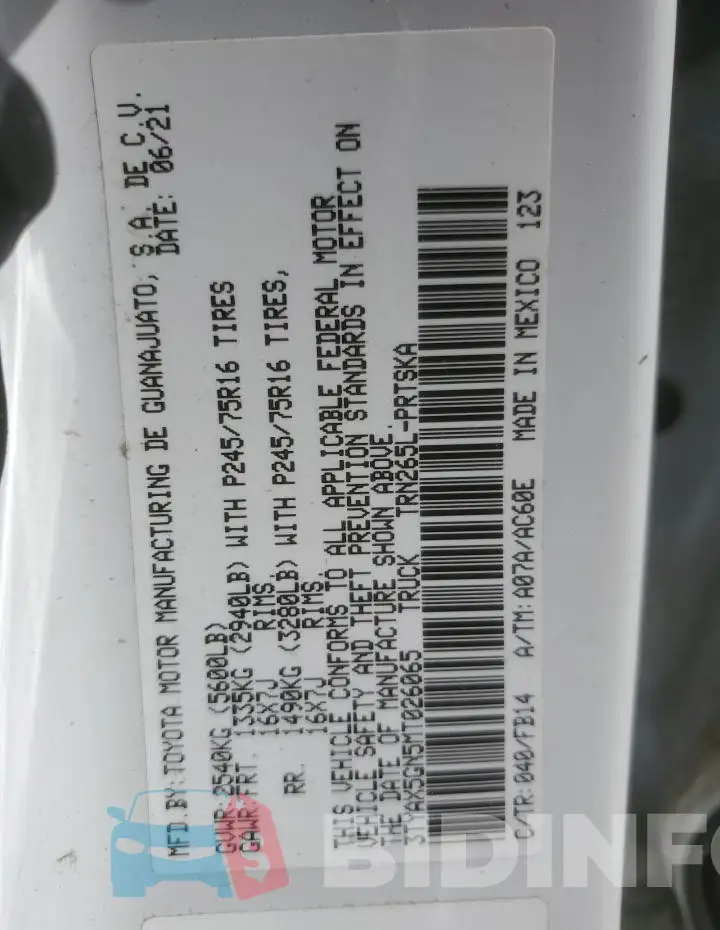 3TYAX5GN5MT026065 Photo# 12
