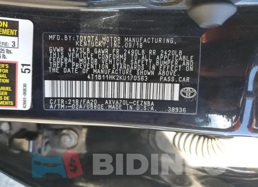 4T1B11HK2KU170563 Photo# 12