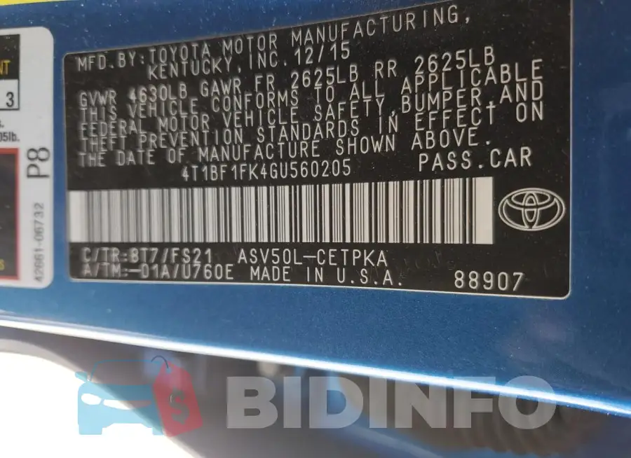 4T1BF1FK4GU560205 Photo# 12