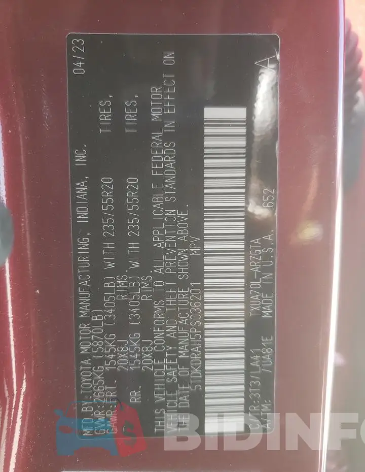 5TDKDRAH5PS036201 Photo# 13