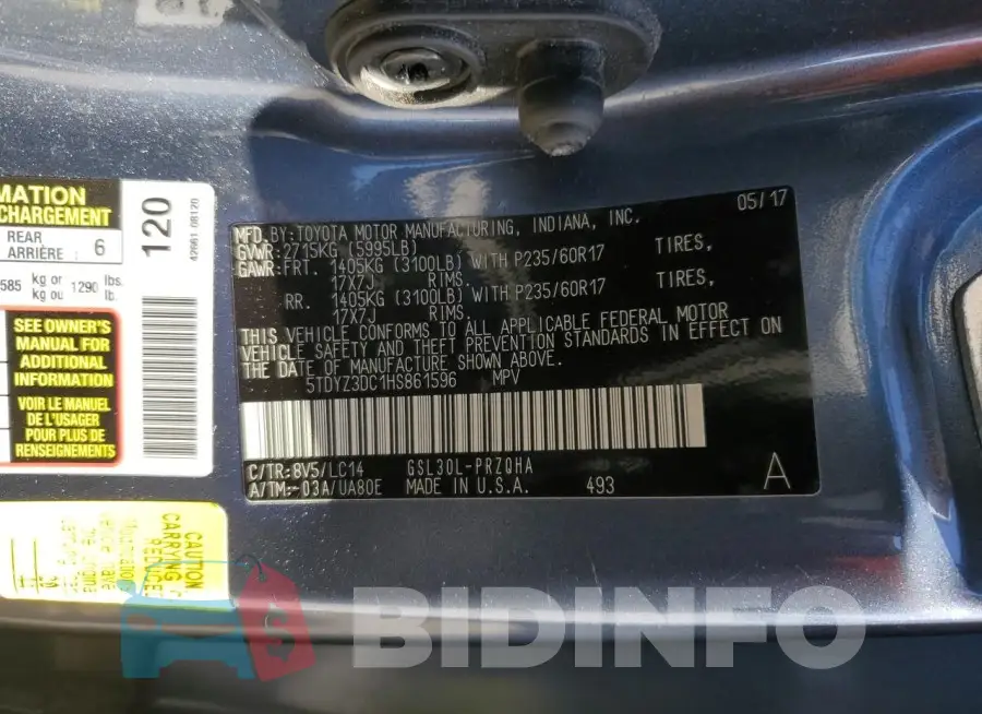 5TDYZ3DC1HS861596 Photo# 13