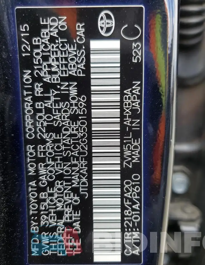 JTDKARFU2G3501596 Photo# 12